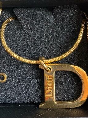 Christian Dior Gold D Pendant Necklace on Snake Chain
